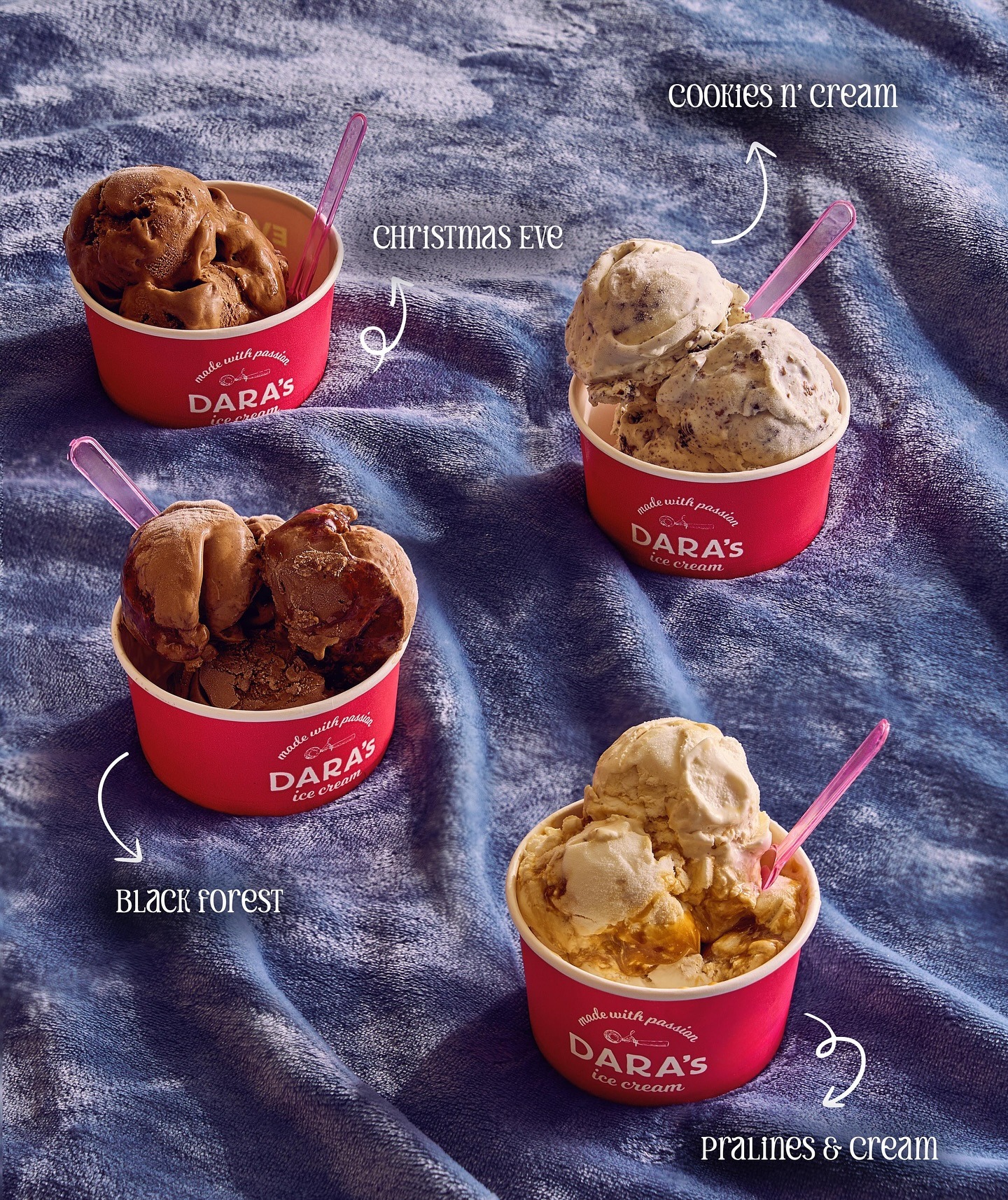 Four cups of Dara's ice cream